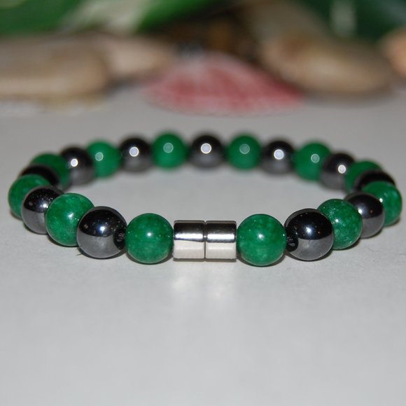 Jade Bracelet,Magnetic Bracelet,Jade and Magnetic Bracelet,Jade,Hematite 8mm - Picture 3 of 3
